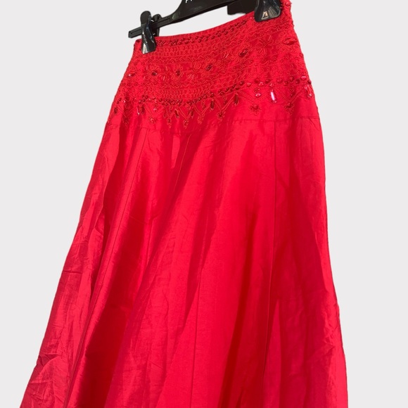 Free People One Women's Size 2 Red Party Beaded Embroidered Maxi Skirt Red NWOT - Picture 6 of 13